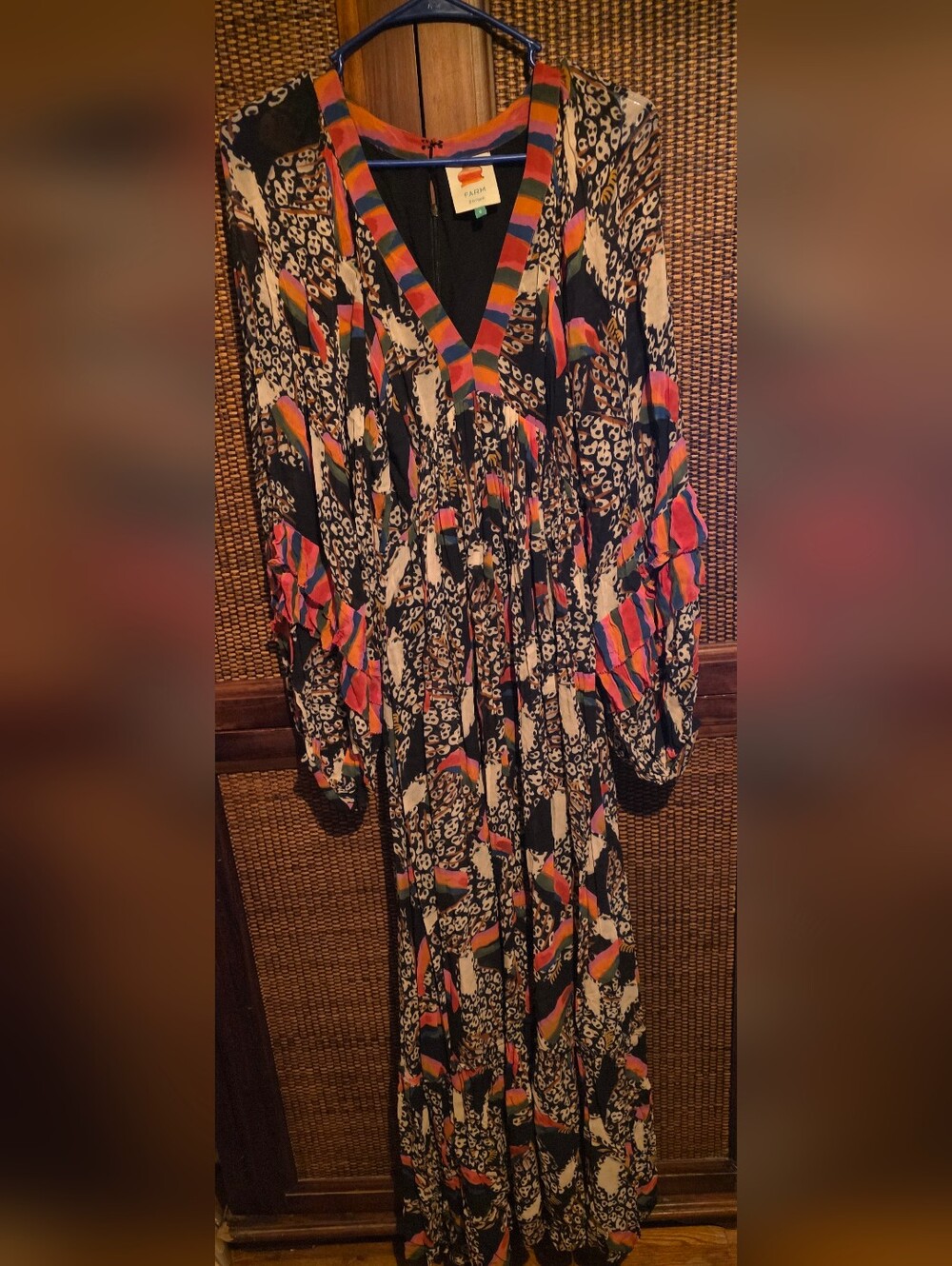 FARM Rio Leopard Toucans Boho Maxi Dress with Balloon Sleeves - Multicolor Small - Picture 5 of 10